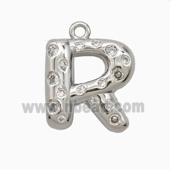 Copper Letter-R Pendant Pave Zirconia Platinum Plated