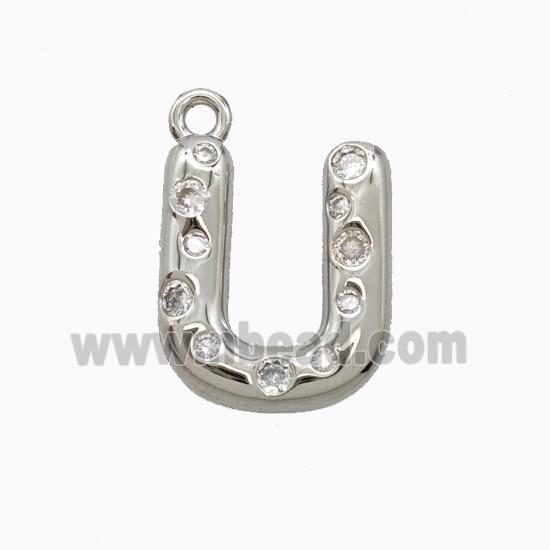 Copper Letter-U Pendant Pave Zirconia Platinum Plated