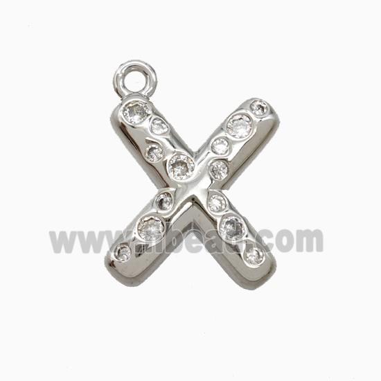 Copper Letter-X Pendant Pave Zirconia Platinum Plated