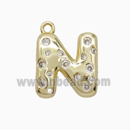 Copper Letter-N Pendant Pave Zirconia Gold Plated