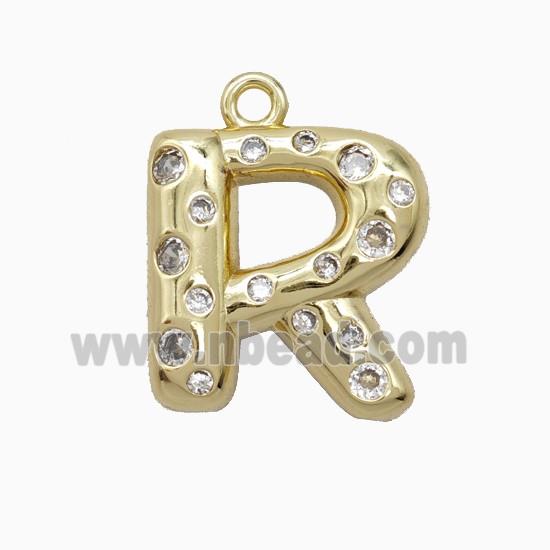 Copper Letter-R Pendant Pave Zirconia Gold Plated