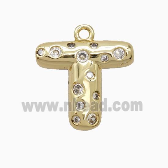 Copper Letter-T Pendant Pave Zirconia Gold Plated