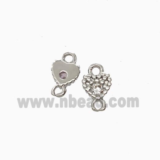 Copper Heart Connector Pave Zirocnia Platinum Plated