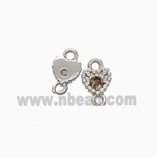 Copper Heart Connector Pave Zirocnia Platinum Plated