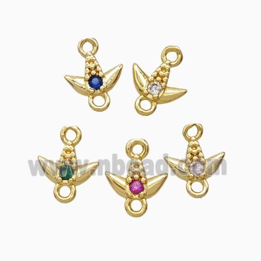 Copper Tulip Connector Pave Zirconia Gold Plated Mixed