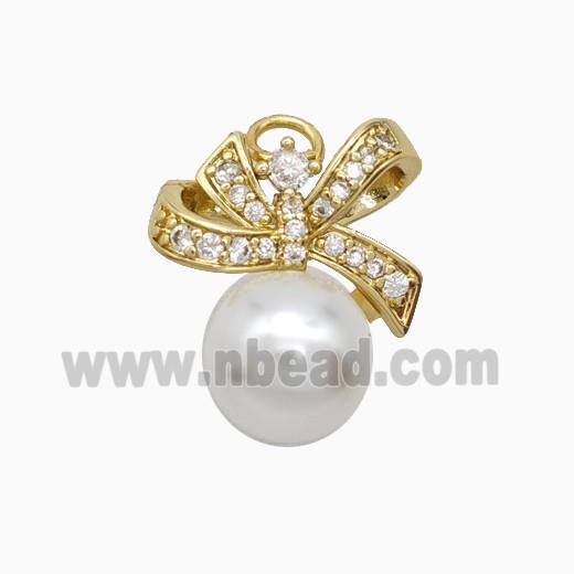 Copper Bowknot Pendant Pave Zirconia Resin Gold Plated