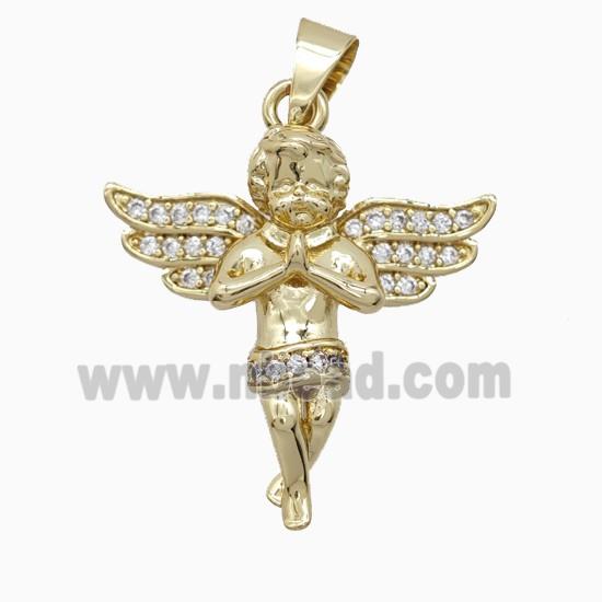 Copper Angel Pendant Pave Zirconia Gold Plated