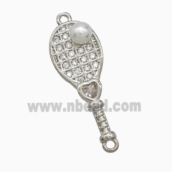 Copper Pickleball Paddle Pendant Pave Zirconia Resin Sports Platinum Plated