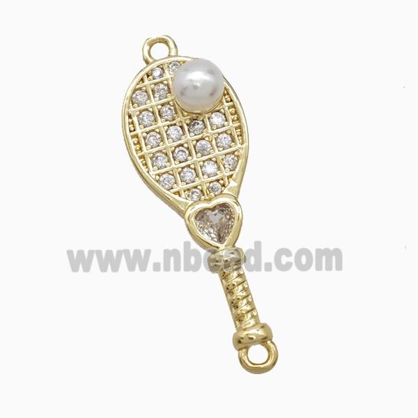 Copper Pickleball Paddle Pendant Pave Zirconia Resin Sports Gold Plated