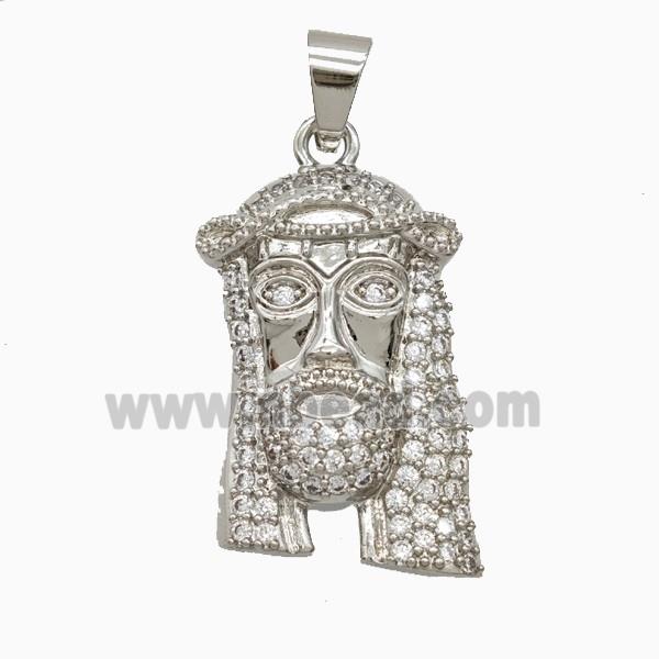 Copper Jesus Pendant Pave Zirconia Platinum Plated