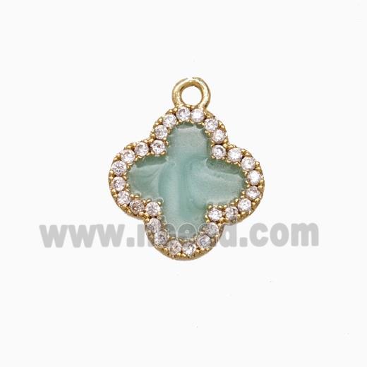 Copper Clover Pendant Pave Zirconia Green Enamel Gold Plated