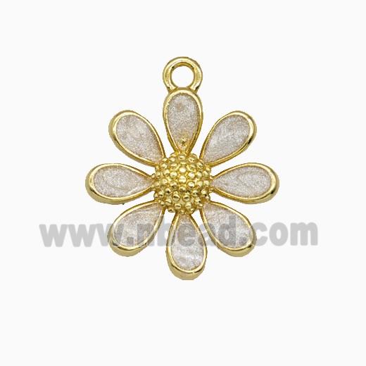 Copper Daisy Flower Pendant White Painted Gold Plated