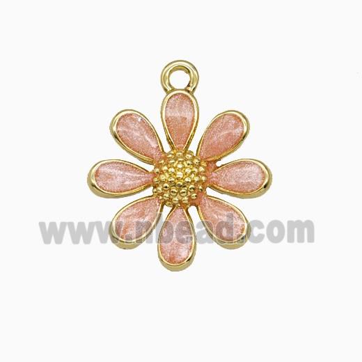 Copper Daisy Flower Pendant Pink Painted Gold Plated
