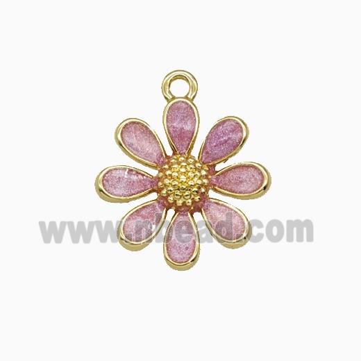 Copper Daisy Flower Pendant Lavender Painted Gold Plated