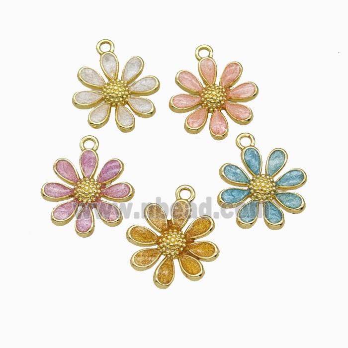 Copper Daisy Flower Pendant Painted Gold Plated Mixed