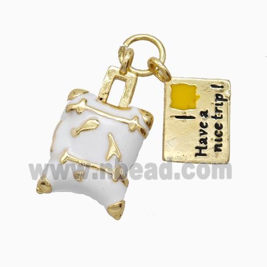 Travel Luggage And Postal Card Charms Copper Pendant White Enamel Gold Plated