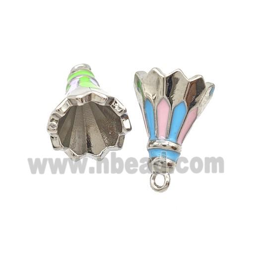 Copper Badminton Pendant Enamel Sports Platinum Plated