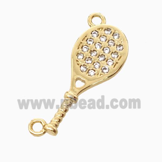 Copper Tennis Racket Pendant Pave Zirconia 2loops Sports Gold Plated