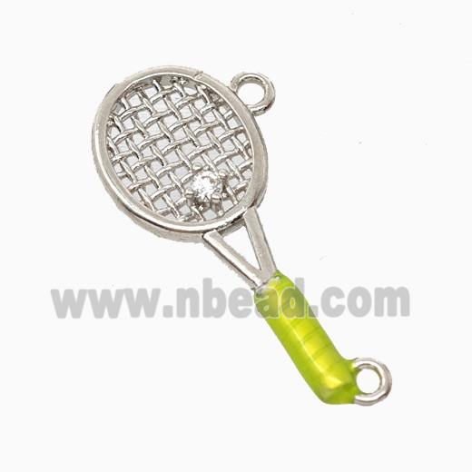 Copper Tennis Racket Pendant Pave Zirconia 2loops Sports Enamel Platinum Plated