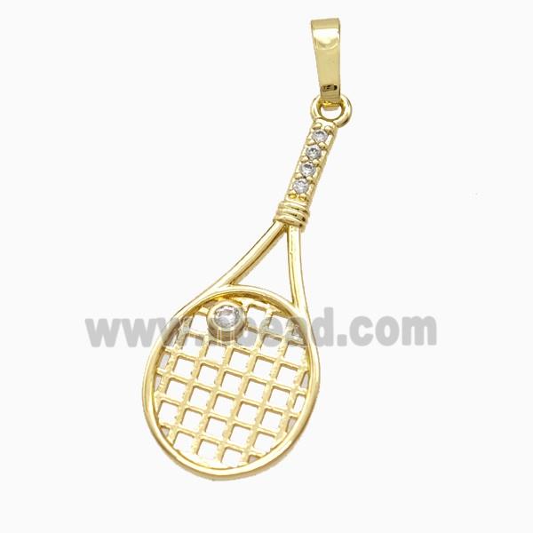 Copper Tennis Racket Pendant Pave Zirconia Sports Gold Plated