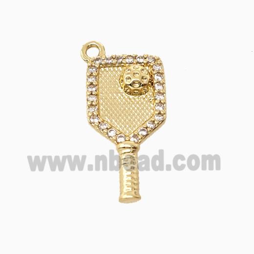 Copper Pickleball Paddle Pendant Pave Zirconia Sports Gold Plated