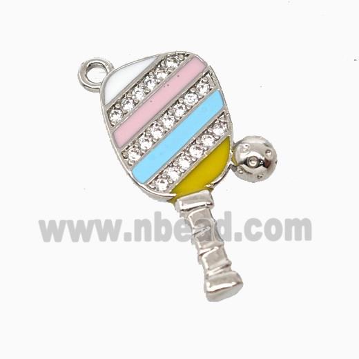 Copper Pickleball Paddle Pendant Pave Zirconia Sports Enamel Platinum Plated