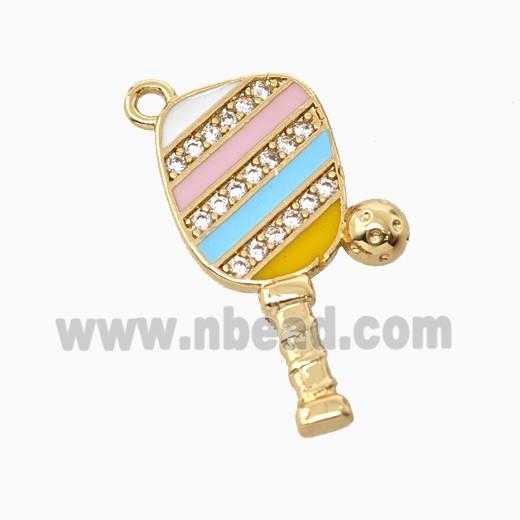 Copper Pickleball Paddle Pendant Pave Zirconia Sports Enamel Gold Plated