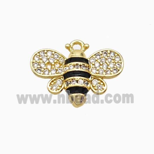 Copper Honeybee Pendant Pave Zirconia Black Enamel Gold Plated