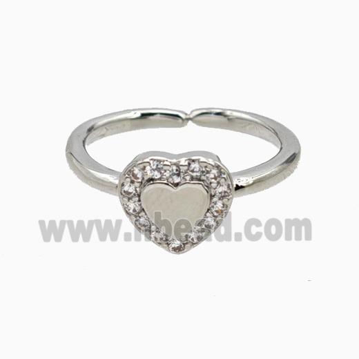 Copper Heart Rings Pave Zirconia Platinum Plated