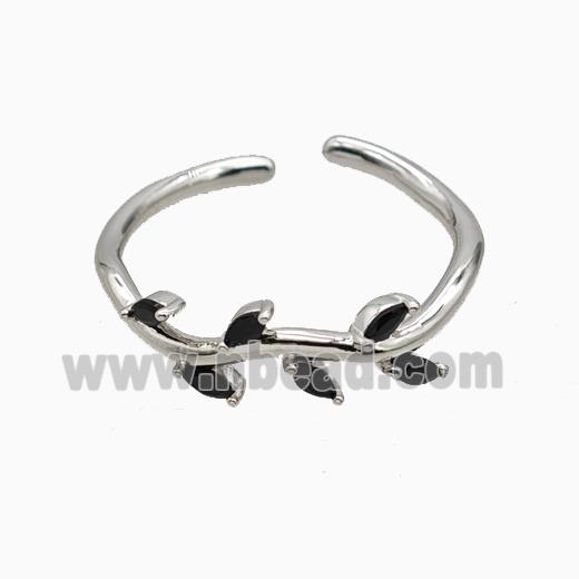 Copper Leaf Rings Pave Zirconia Platinum Plated