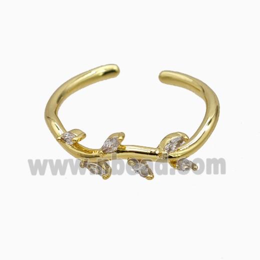 Copper Leaf Rings Pave Zirconia Gold Plated