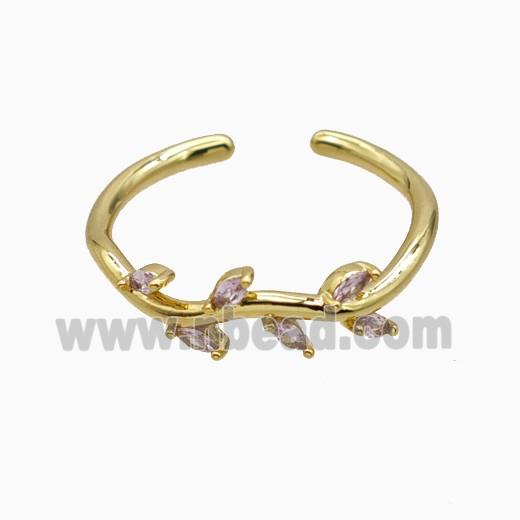 Copper Leaf Rings Pave Zirconia Gold Plated