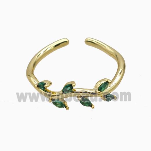 Copper Leaf Rings Pave Zirconia Gold Plated