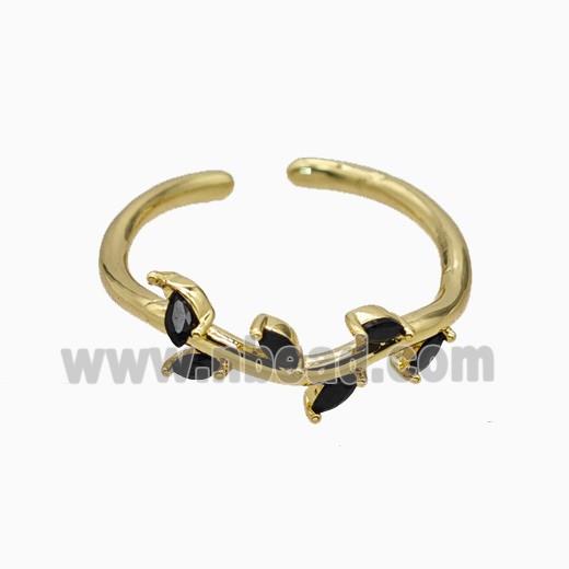 Copper Leaf Rings Pave Zirconia Gold Plated