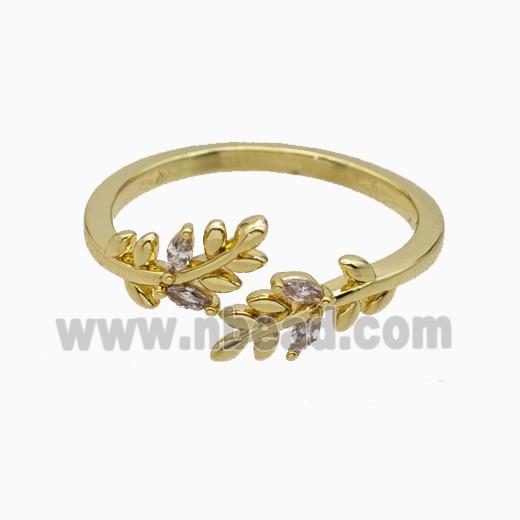 Copper Leaf Rings Pave Zirconia Gold Plated
