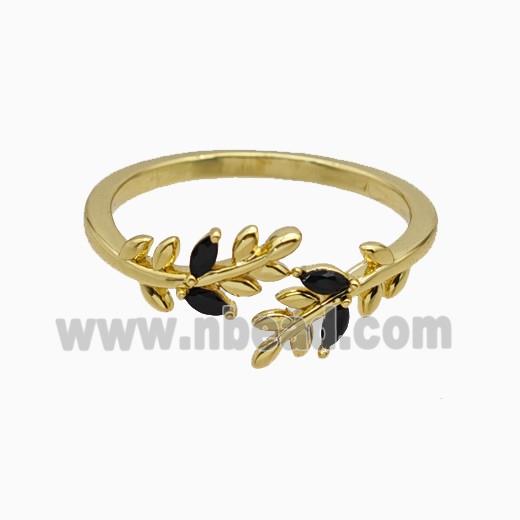 Copper Leaf Rings Pave Zirconia Gold Plated