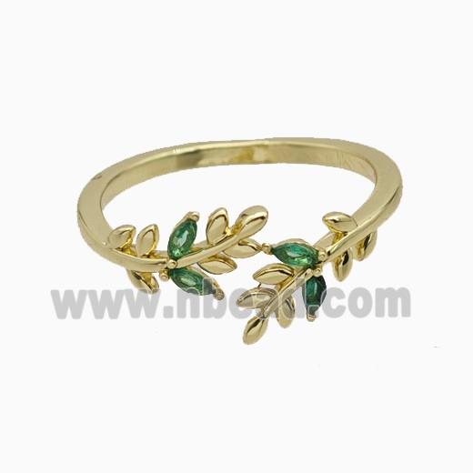 Copper Leaf Rings Pave Zirconia Gold Plated