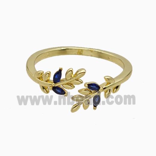 Copper Leaf Rings Pave Zirconia Gold Plated