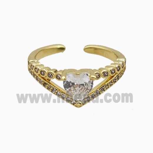 Copper Heart Rings Pave Zirconia Crystal Glass Gold Plated