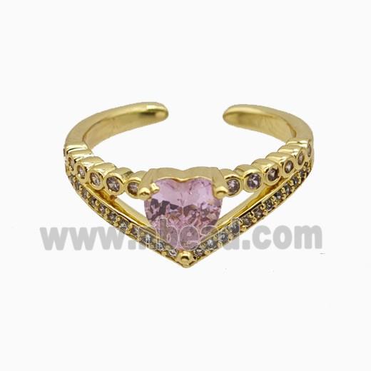 Copper Heart Rings Pave Zirconia Crystal Glass Gold Plated