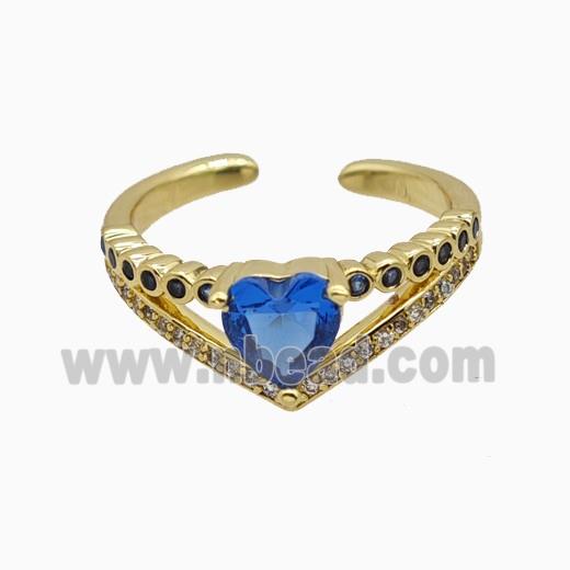 Copper Heart Rings Pave Zirconia Crystal Glass Gold Plated
