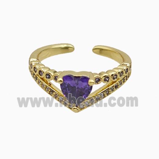 Copper Heart Rings Pave Zirconia Crystal Glass Gold Plated