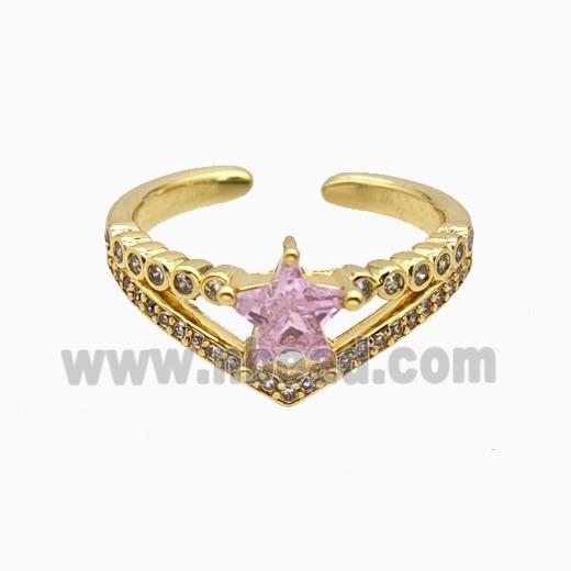 Copper Star Rings Pave Zirconia Crystal Glass Gold Plated