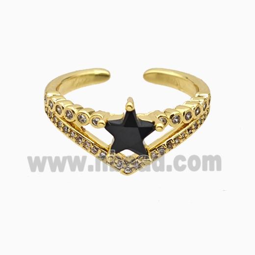 Copper Star Rings Pave Zirconia Crystal Glass Gold Plated