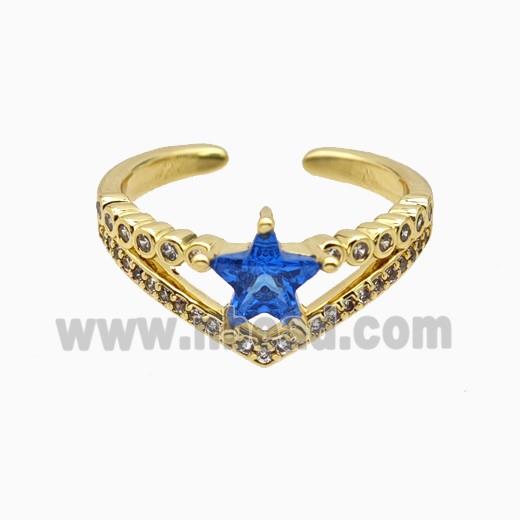 Copper Star Rings Pave Zirconia Crystal Glass Gold Plated