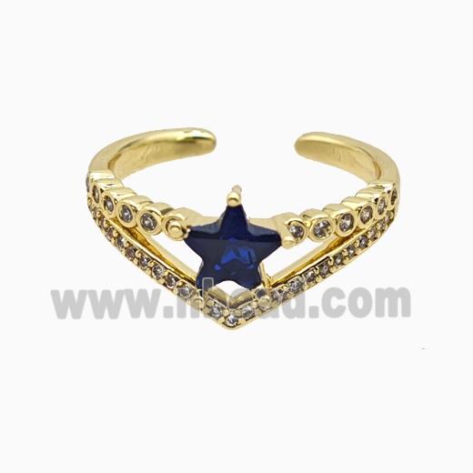 Copper Star Rings Pave Zirconia Crystal Glass Gold Plated