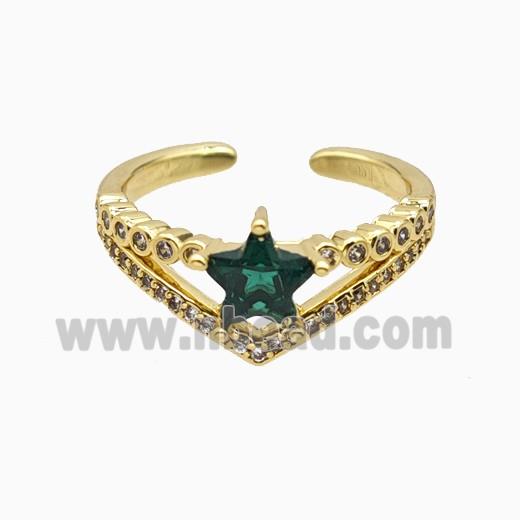 Copper Star Rings Pave Zirconia Crystal Glass Gold Plated