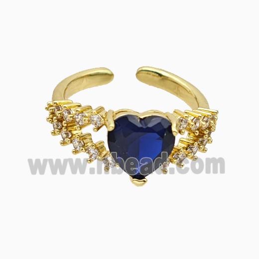 Copper Heart Rings Pave Zirconia Crystal Glass Gold Plated