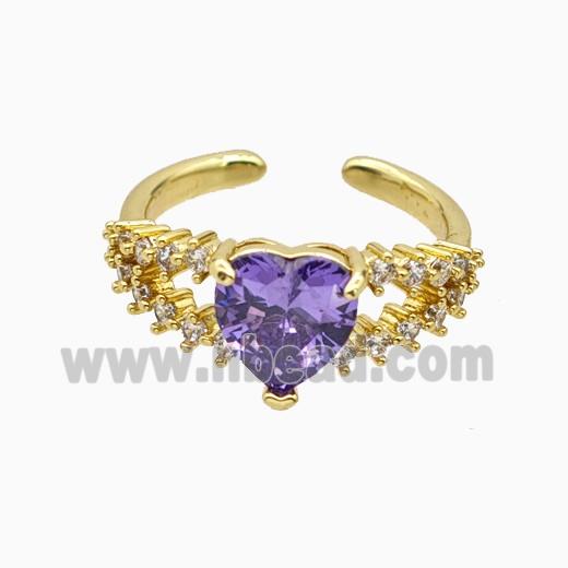 Copper Heart Rings Pave Zirconia Crystal Glass Gold Plated