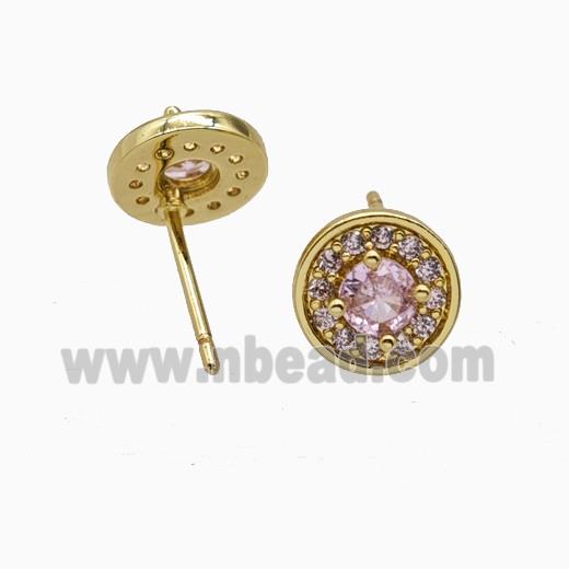 Copper Earring Studs Pave Zircon, Gold Plated